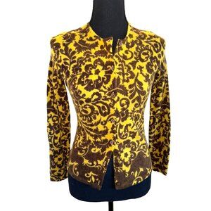 Carol Little Lambs Wool Angora Cardigan Mustard Yellow Brown Paisley Sweater S